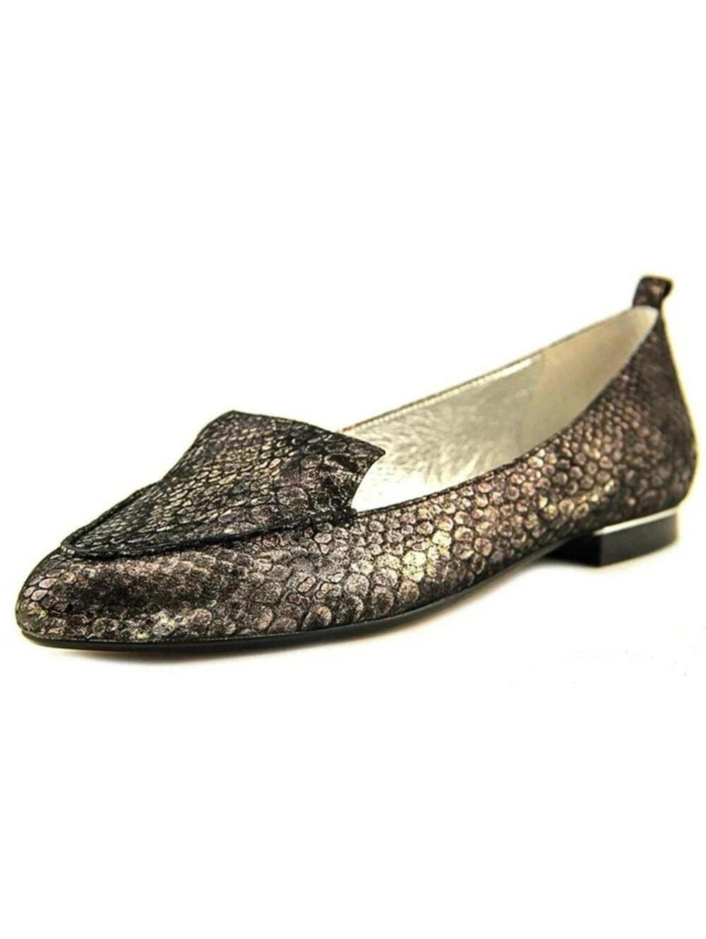 Nina Metallic Bronze Gold Snakeskin Print Leather Loafers Flats 7.5M